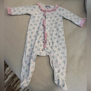 Magnolia Baby - Pink and White Floral Kids footie pajamas
